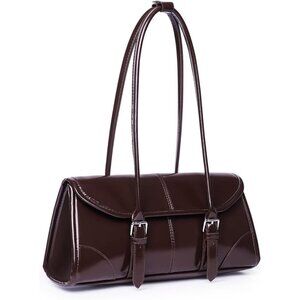 Women's Coffee Faux Leather Tote Bag Small Shoulder Handbag Purse